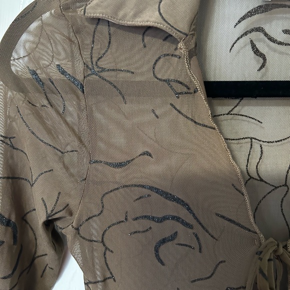 New Pink Brown Mesh Mini Dress Size: M - Picture 4 of 10